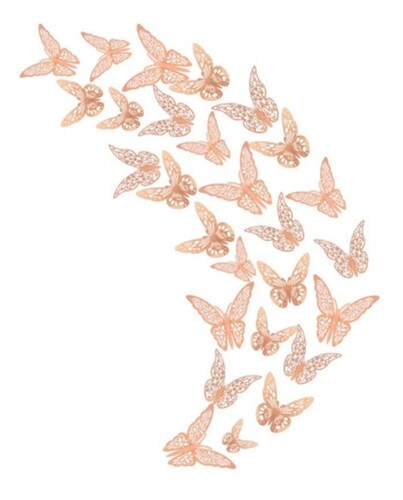 144 pcs Decoracion Mariposas 3D Para Pared Color Oro Rosa