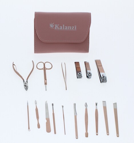 Kit Manicura Pedicura 16 En 1 Set Acero Inoxidable Viaje Color Rosa
