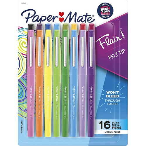 Paper Mate Flair Marcadores con punta de fieltro, varios colores, Variados, 16-Count