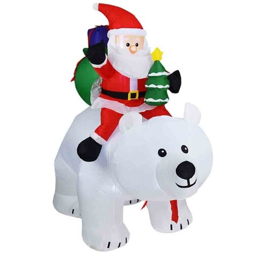 Inflable Navideño Oso con Santa Claus Con movimiento Alto 2.10 m con Luz led integrada Kyuden Home