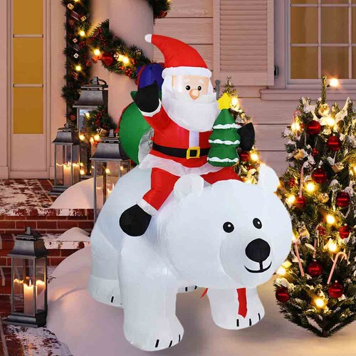 Inflable Navideño Oso con Santa Claus Con movimiento Alto 2.10 m con Luz led integrada Kyuden Home
