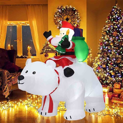Inflable Navideño Oso con Santa Claus Con movimiento Alto 2.10 m con Luz led integrada Kyuden Home