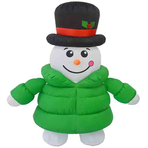 Inflable Muñeco de nieve con chamarra verde Kyuden Home