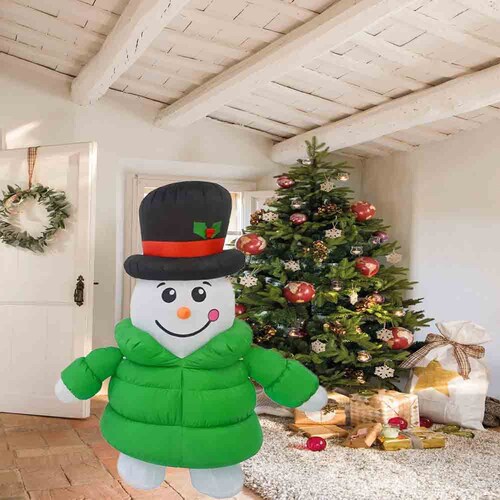 Inflable Muñeco de nieve con chamarra verde Kyuden Home