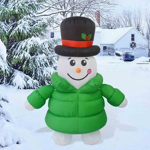 Inflable Muñeco de nieve con chamarra verde Kyuden Home