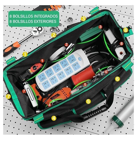Bolsa de herramientas de 16 pulgadas, bolsa de herramientas para  electricista, bolsas de herramientas con parte superior abierta, 26  bolsillos que
