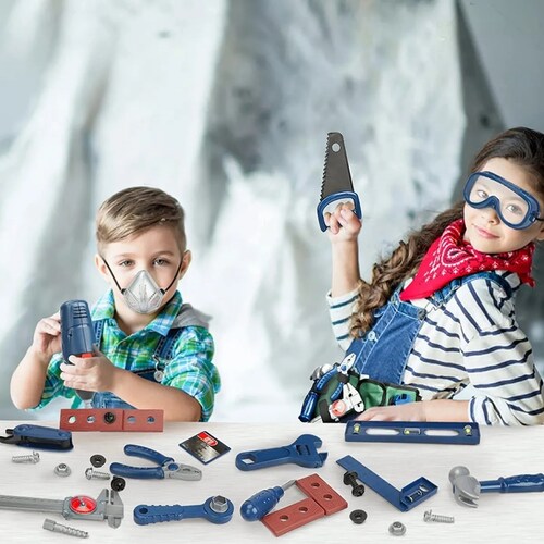 Juego de herramientas para niños, juguete de construcción con caja de  herramientas, taladro de juguete y herramienta de martillo, juego de