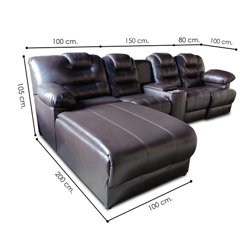 Sala Hercules c/3 reclinables y chaise izq. extra grande tela vinipiel chocolate MADERIAN // ENTREGA EN CDMX Y ZONA METROPOLITANA