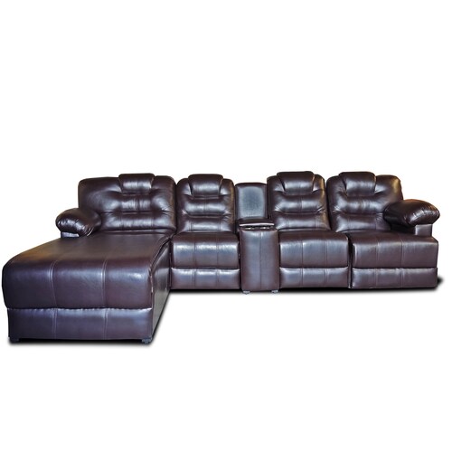 Sala Hercules c/3 reclinables y chaise izq. extra grande tela vinipiel chocolate MADERIAN // ENTREGA EN CDMX Y ZONA METROPOLITANA