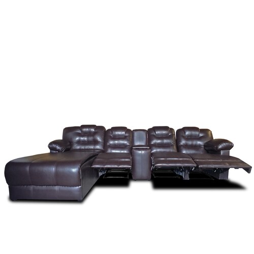 Sala Hercules c/3 reclinables y chaise izq. extra grande tela vinipiel chocolate MADERIAN // ENTREGA EN CDMX Y ZONA METROPOLITANA