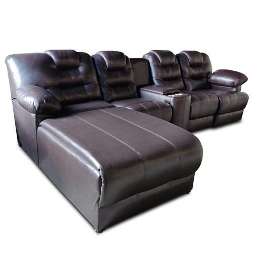 Sala Hercules c/3 reclinables y chaise izq. extra grande tela vinipiel chocolate MADERIAN // ENTREGA EN CDMX Y ZONA METROPOLITANA