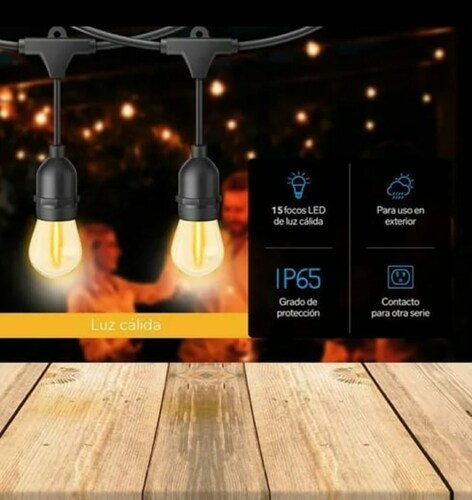 Serie De Luces Led Vintage Exteriores Jardines 15 Focos 5 Metros