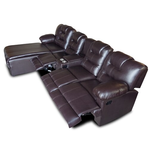 Sala Hercules c/3 reclinables y chaise izq. extra grande tela vinipiel chocolate MADERIAN // ENTREGA EN CDMX Y ZONA METROPOLITANA