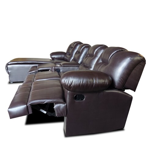 Sala Hercules c/3 reclinables y chaise izq. extra grande tela vinipiel chocolate MADERIAN // ENTREGA EN CDMX Y ZONA METROPOLITANA