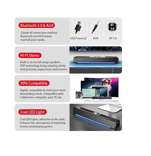 Barra De Sonido Portátil Para Tv Y Pc, Altavoz Compatible Con Bluetooth