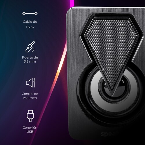 Mini Bocinas Alámbricas USB En Dúo Con Luz RGB Gamer Para Escritorio Conexión Aux 3.5 Sonido Estéreo Control De Volumen