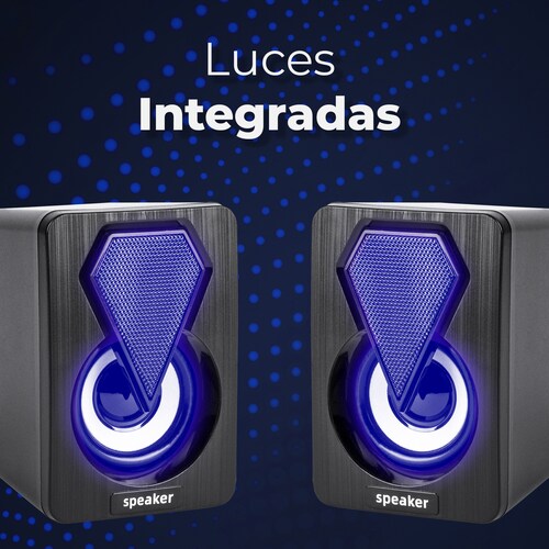 Mini Bocinas Alámbricas USB En Dúo Con Luz RGB Gamer Para Escritorio Conexión Aux 3.5 Sonido Estéreo Control De Volumen