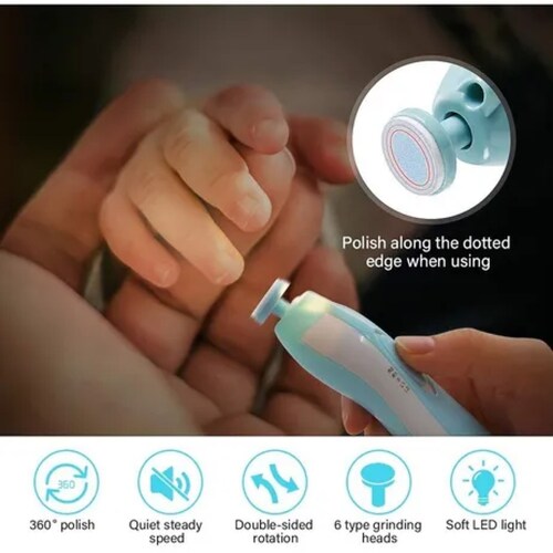 Lima de uñas eléctrica para bebé, limador de uñas, set de manicura, cuidado  de uñas, con luz LED para recién nacidos, niños y adultos
