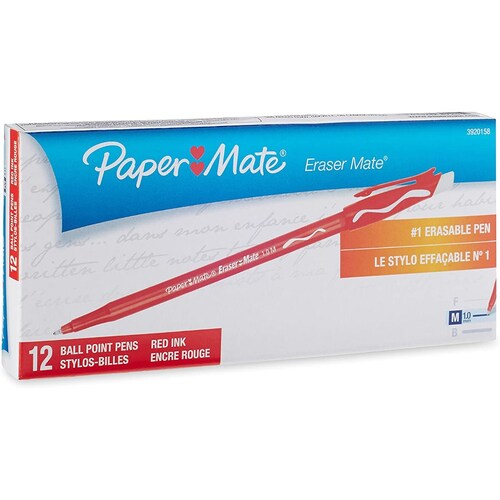 Bolígrafos de punta media Paper Mate Erasermate ,12 bolígrafos de tinta roja