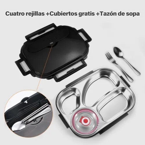 Fiambrera Aislada De Acero Inoxidable Con Cubiertos 1600 Ml.