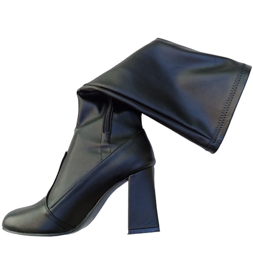 Botas Largas Piel Sintética Elástica Stretch Dama a la Rodilla Negras Para Invierno Tacón Alto 9cm