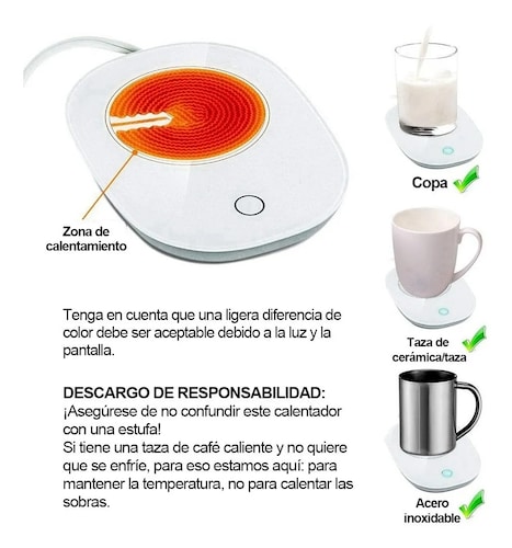  Calentador de taza de café con apagado automático, mantiene la  temperatura en hasta 55 °C, viene con una tapa de silicona para taza de uso  seguro para la oficina o el