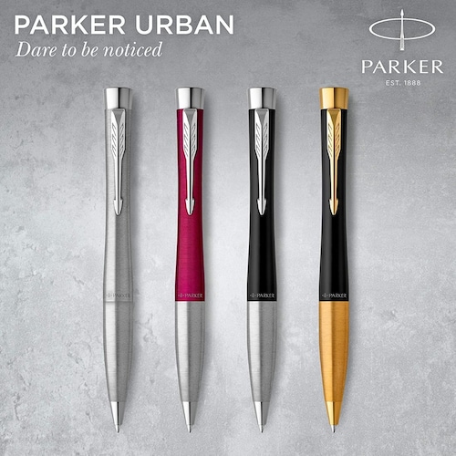 Bolígrafo PARKER Urban Twist | Metro Metallic con adornos cromados | Punta mediana con repuesto de tinta azul 
