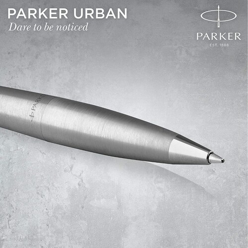 Bolígrafo PARKER Urban Twist | Metro Metallic con adornos cromados | Punta mediana con repuesto de tinta azul 