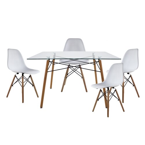 Set de Comedor 4 Sillas Oslo Blancas y Mesa Rectangular 120 cm Mundo In.