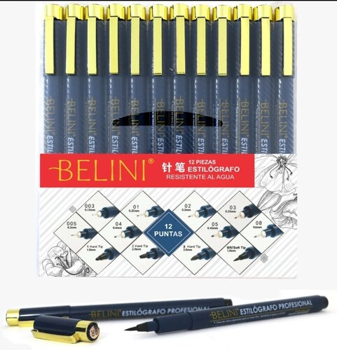 12 Estilografos Estilografo Estuche Arte Manga Skech Técnico