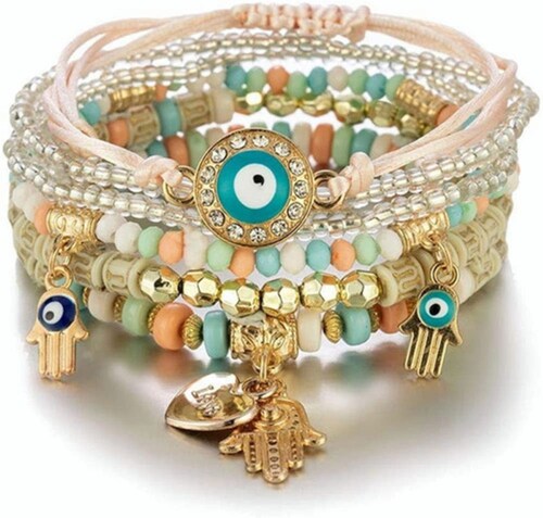 4 Pulseras de Amistad Cuentas Boho  y Multicapa