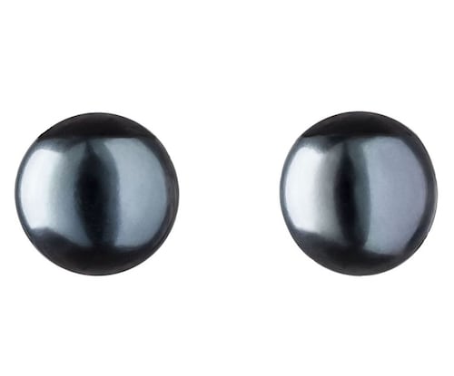 Aretes Perla Cultivada Negra Natural y Oro 14k A086.