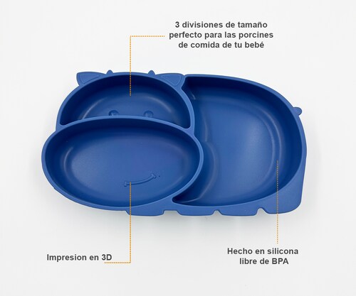 Vajilla para bebé 3 Piezas, Plato Adherente con Divisiones, Plato Hondo y Cubiertos.