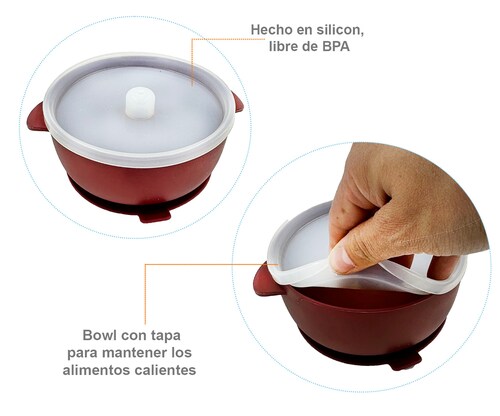 Vajilla para Bebé, Plato con Divisiones, Plato Hondo con Tapa y Cuchara para Bebé.