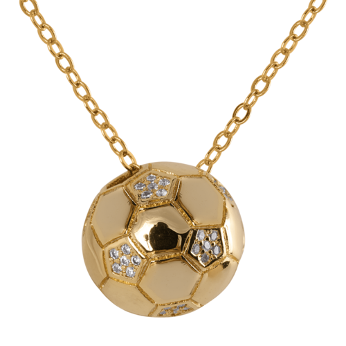 LuckyLy Collar Mujer de Balón de Fútbol Soccer con Zirconia Cúbica , Cadena y Dije con Baño de Oro 14k - Modelo Monda