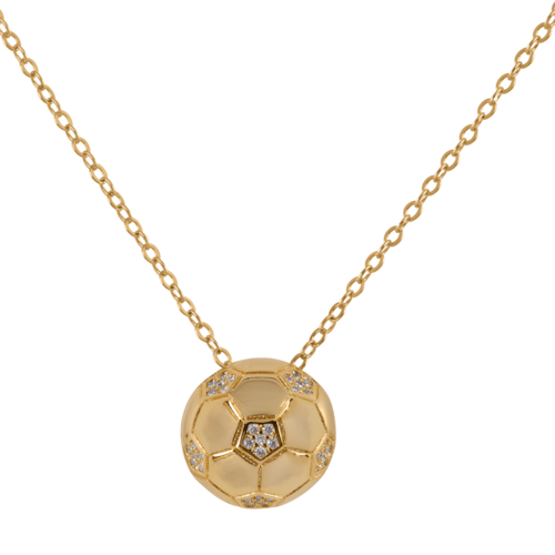 LuckyLy Collar Mujer de Balón de Fútbol Soccer con Zirconia Cúbica , Cadena y Dije con Baño de Oro 14k - Modelo Monda