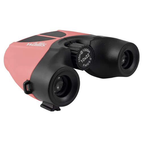 Binocular compacto Wallis tipo porro, 10 x 22 mm, con accesorios, rosa