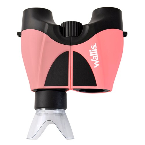 Binocular compacto Wallis tipo porro, 10 x 22 mm, con accesorios, rosa
