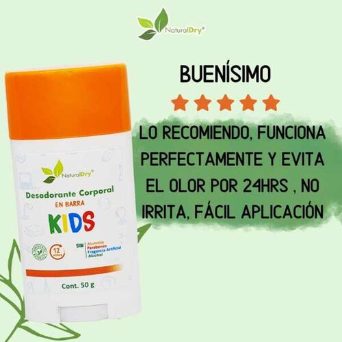 NaturalDry - 1 Desodorante corporal en barra para niño - Sin aluminio - Neutraliza el mal olor