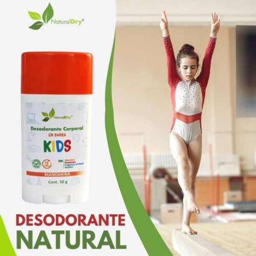 NaturalDry - 1 Desodorante corporal en barra para niño - Sin aluminio - Neutraliza el mal olor
