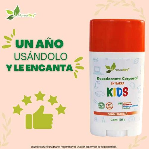 NaturalDry - 1 Desodorante corporal en barra para niño - Sin aluminio - Neutraliza el mal olor