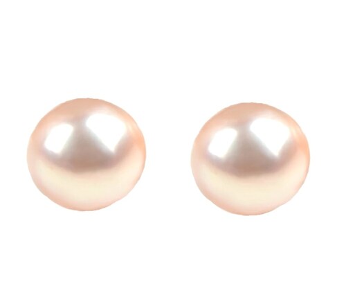Aretes Perla Cultivada Rosa Suave Natural y Oro 14k A087.