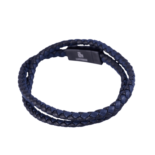 LUCKMAN Pulsera Hombre Doble Vuelta, Brazalete de Cuero Piel Vegana , Acero Inoxidable Color Negro y Broche Magnético - Modelo Kent
