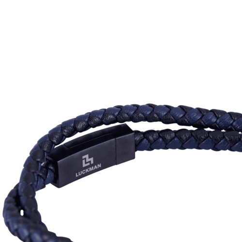 LUCKMAN Pulsera Hombre Doble Vuelta, Brazalete de Cuero Piel Vegana , Acero Inoxidable Color Negro y Broche Magnético - Modelo Kent