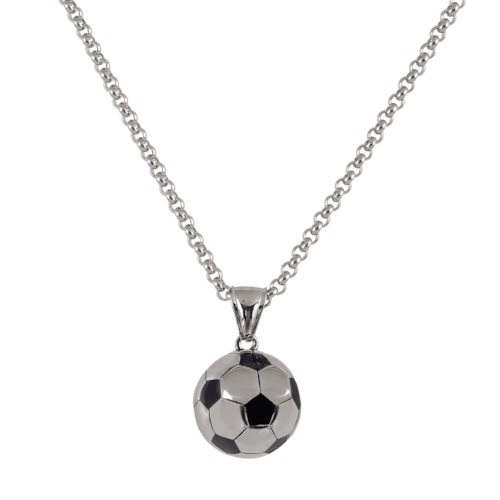 LUCKMAN Collar Hombre de Balón de Fútbol Soccer, Cadena con Dije, Acero Inoxidable Color Plata - Modelo Mondo