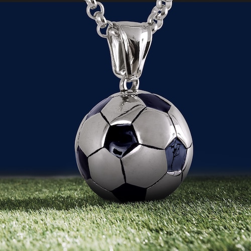 LUCKMAN Collar Hombre de Balón de Fútbol Soccer, Cadena con Dije, Acero Inoxidable Color Plata - Modelo Mondo