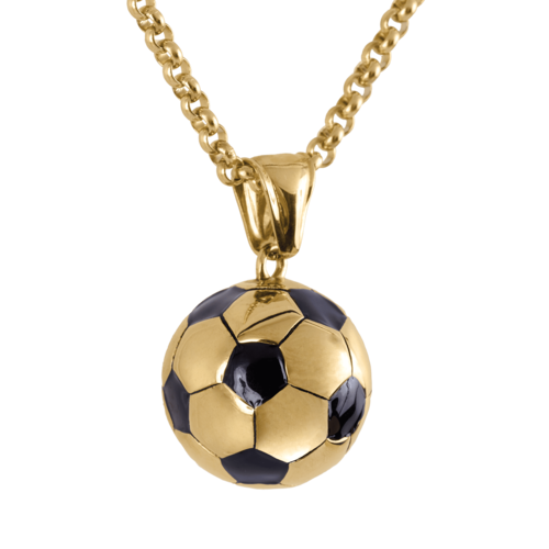 LUCKMAN Collar Hombre de Balón de Fútbol Soccer, Cadena con Dije, Acero Inoxidable Baño de Oro 18k - Modelo Mondo