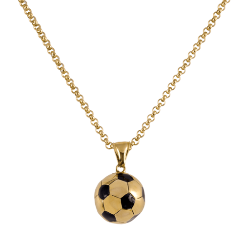 LUCKMAN Collar Hombre de Balón de Fútbol Soccer, Cadena con Dije, Acero Inoxidable Baño de Oro 18k - Modelo Mondo