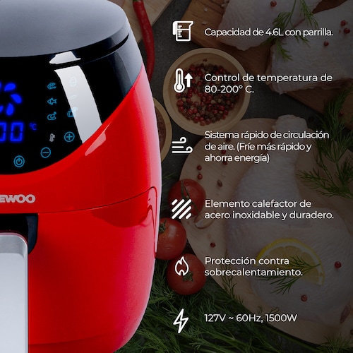 Freidora de Aire Daewoo Digital de 4.6 Litros con 12 programas.