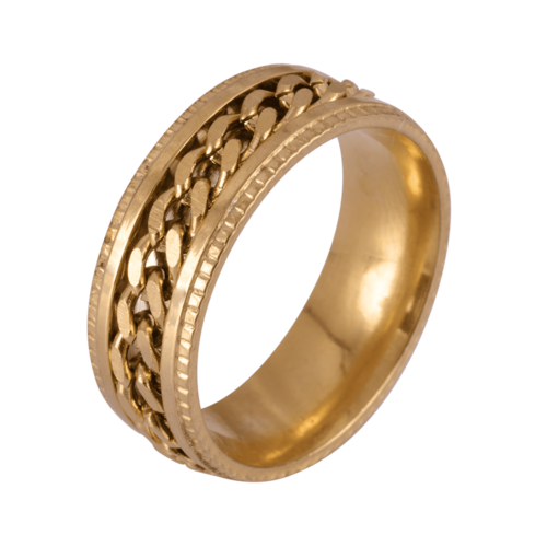 LUCKMAN Anillos Hombre de Acero Inoxidable con Cadena, Anillo Anti Ansiedad Giratorio Baño de Oro 18k - Modelo Ander